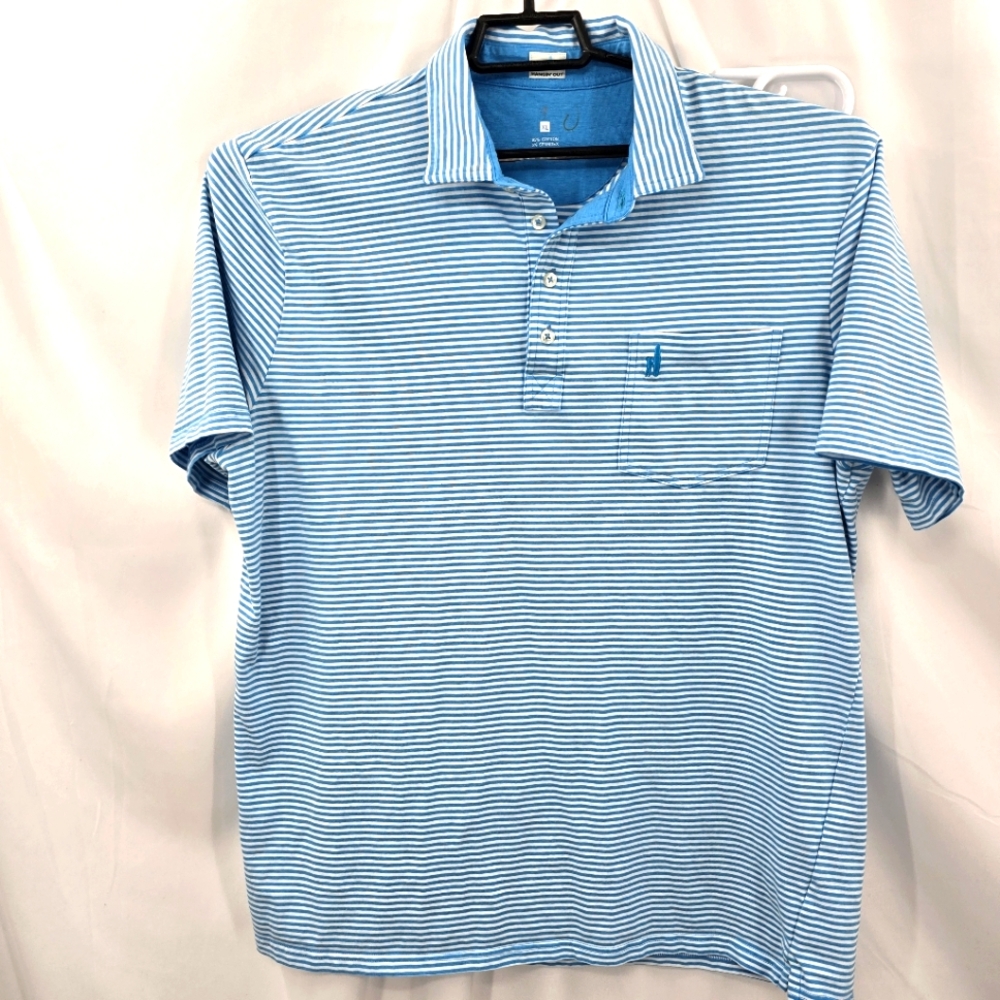 Johnnie-O Hanging Out Men's XL Cotton Polo Shirt Pocket Blue White Striped. - Picture 2 of 7